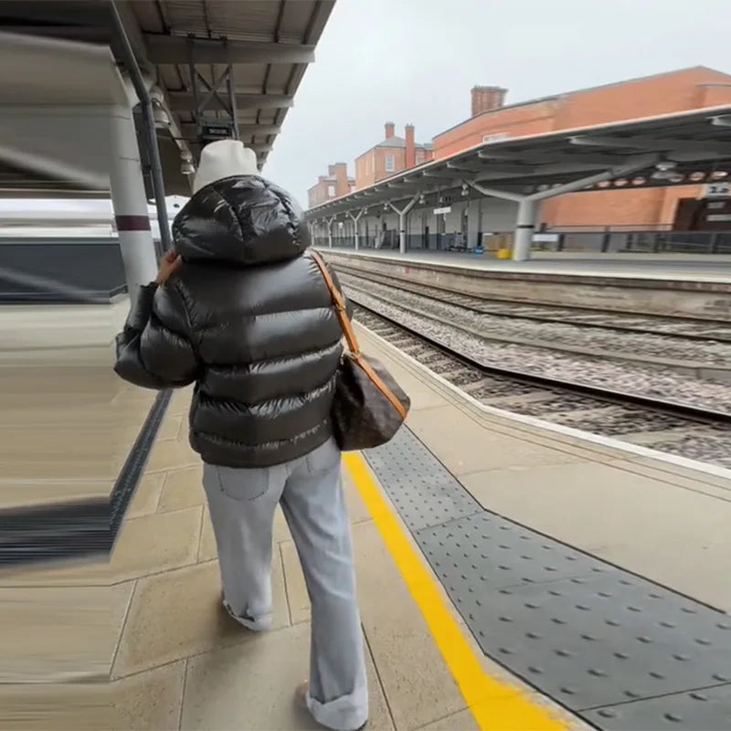 Womens Winter Warm Hooded Zipper Down Coat Short Outerwear