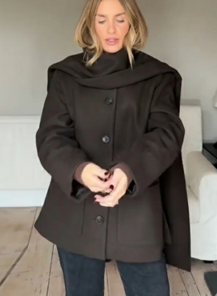 Single Breasted Womens Trench Coat Full Sleeve Detachable Scarf Winter