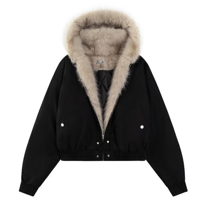 Thickened Fur Collar Warm Jacket Hoodie Womens Mens Couple Zipper