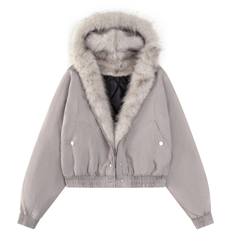 Thickened Fur Collar Warm Jacket Hoodie Womens Mens Couple Zipper