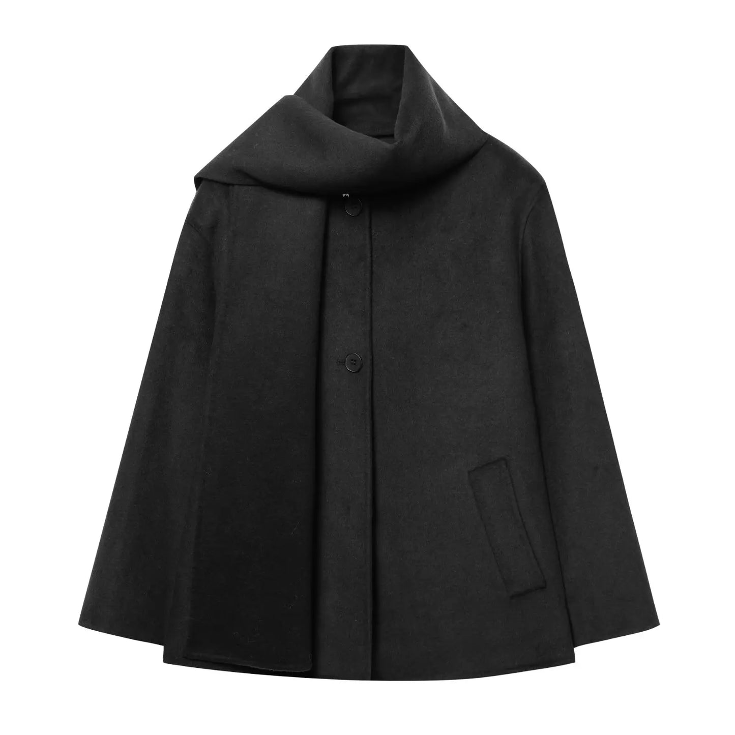 Single Breasted Womens Trench Coat Full Sleeve Detachable Scarf Winter