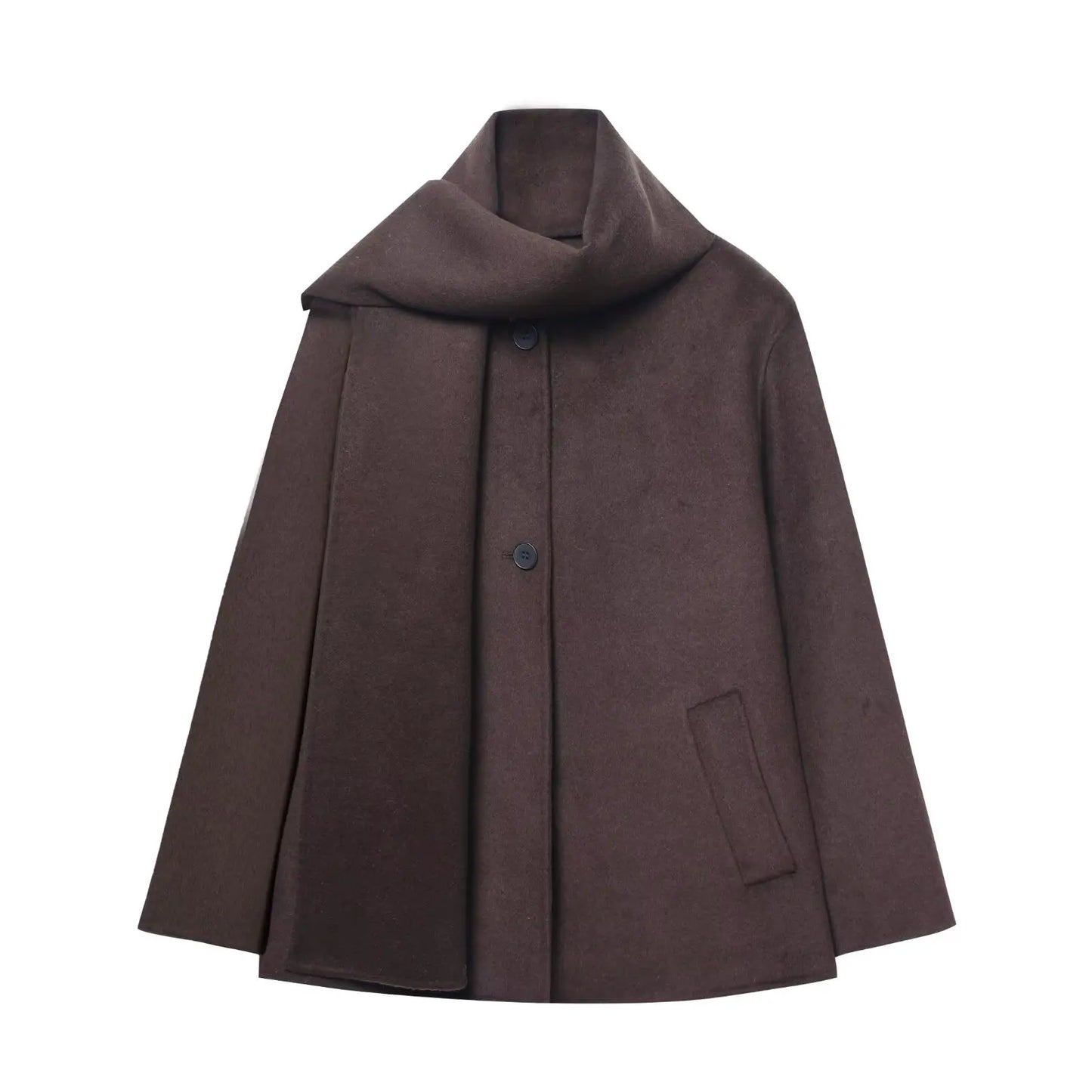 Single Breasted Womens Trench Coat Full Sleeve Detachable Scarf Winter
