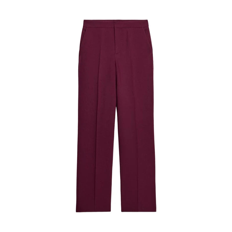 Feather Trim Lapel Blazer And Straight Pant Two Piece Suit Set