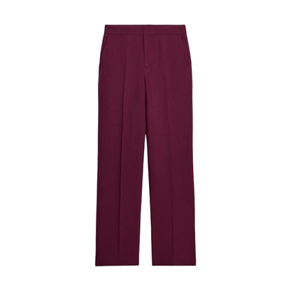 Feather Trim Lapel Blazer And Straight Pant Two Piece Suit Set