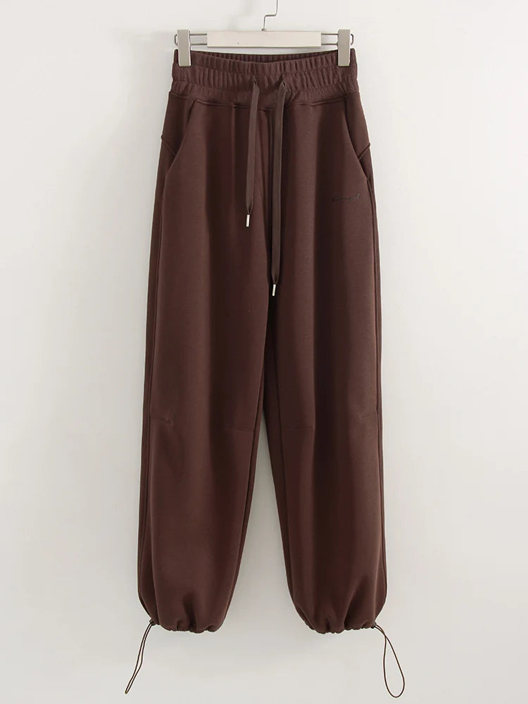 Warm Women's Brown Velvet Tracksuit – Fleece Zipper Crop Hoodie & Sweatpants Set