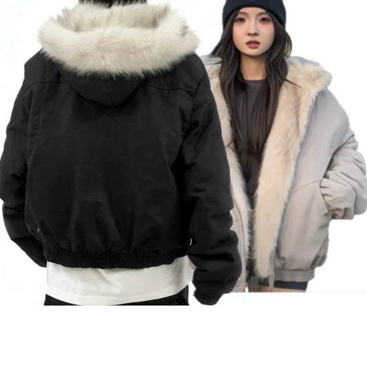 Thickened Fur Collar Warm Jacket Hoodie Womens Mens Couple Zipper