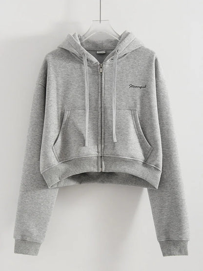 Warm Women's Brown Velvet Tracksuit – Fleece Zipper Crop Hoodie & Sweatpants Set