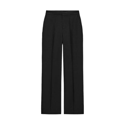 Feather Trim Lapel Blazer And Straight Pant Two Piece Suit Set