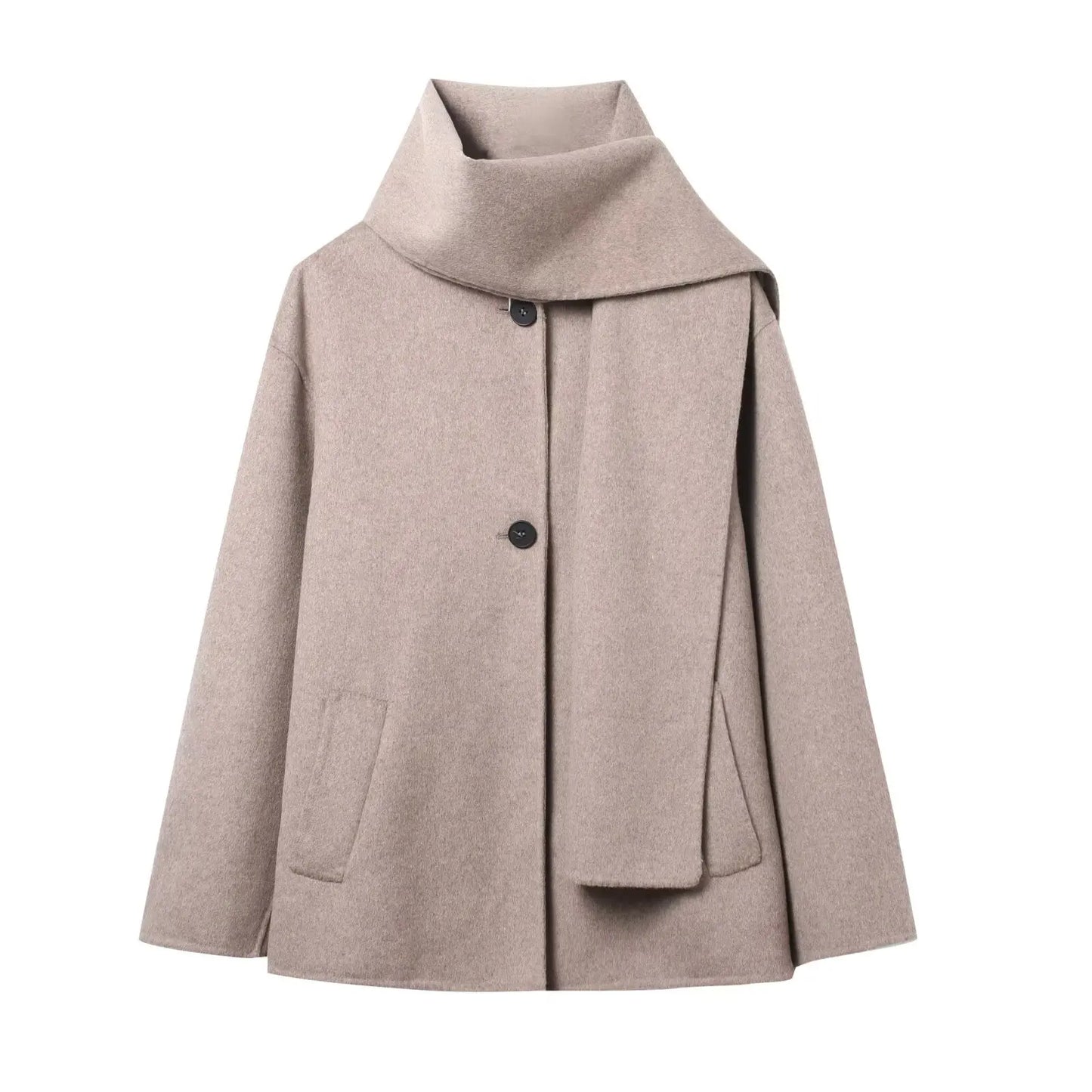 Single Breasted Womens Trench Coat Full Sleeve Detachable Scarf Winter