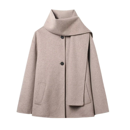 Single Breasted Womens Trench Coat Full Sleeve Detachable Scarf Winter