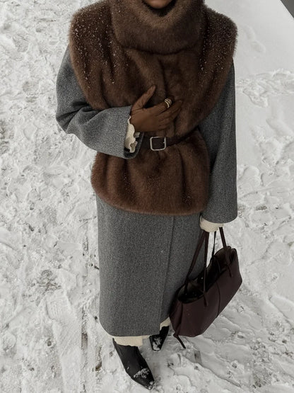 Womens Stand Collar Faux Fur Sleeveless Jacket Loose Short Vest Solid