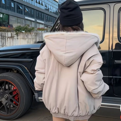 Thickened Fur Collar Warm Jacket Hoodie Womens Mens Couple Zipper