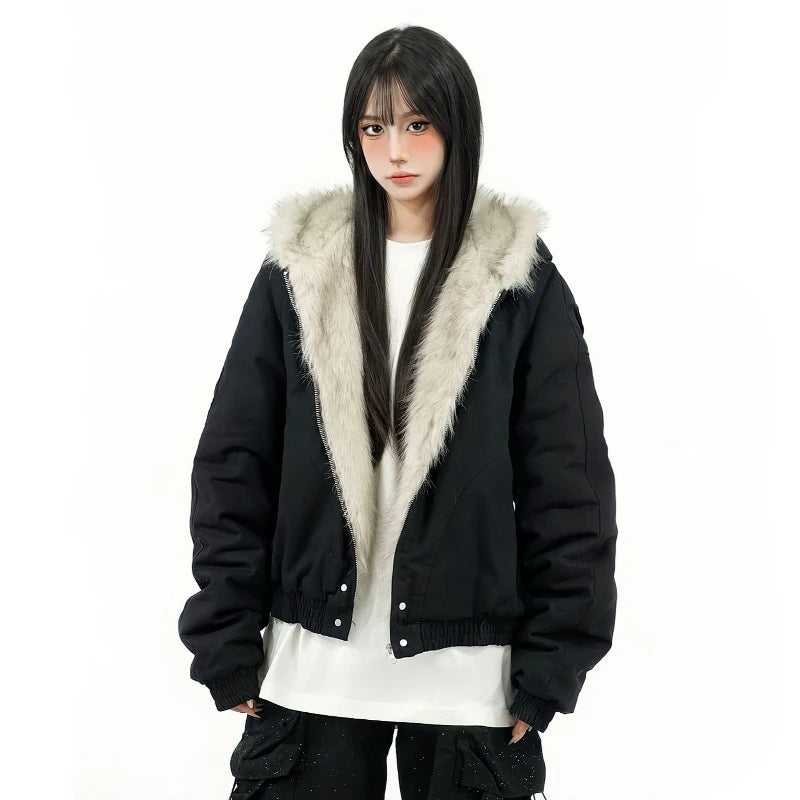 Thickened Fur Collar Warm Jacket Hoodie Womens Mens Couple Zipper