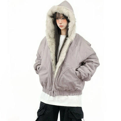 Thickened Fur Collar Warm Jacket Hoodie Womens Mens Couple Zipper